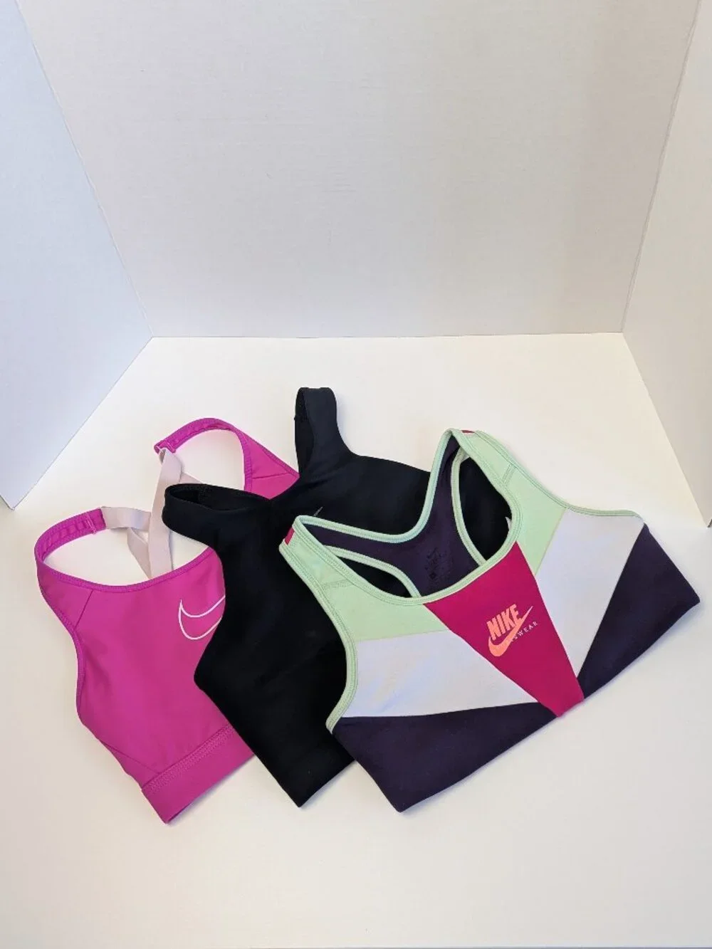 Lot of 3 Nike Sports Bras Medium Pink Black Retro Colorblock Bundle